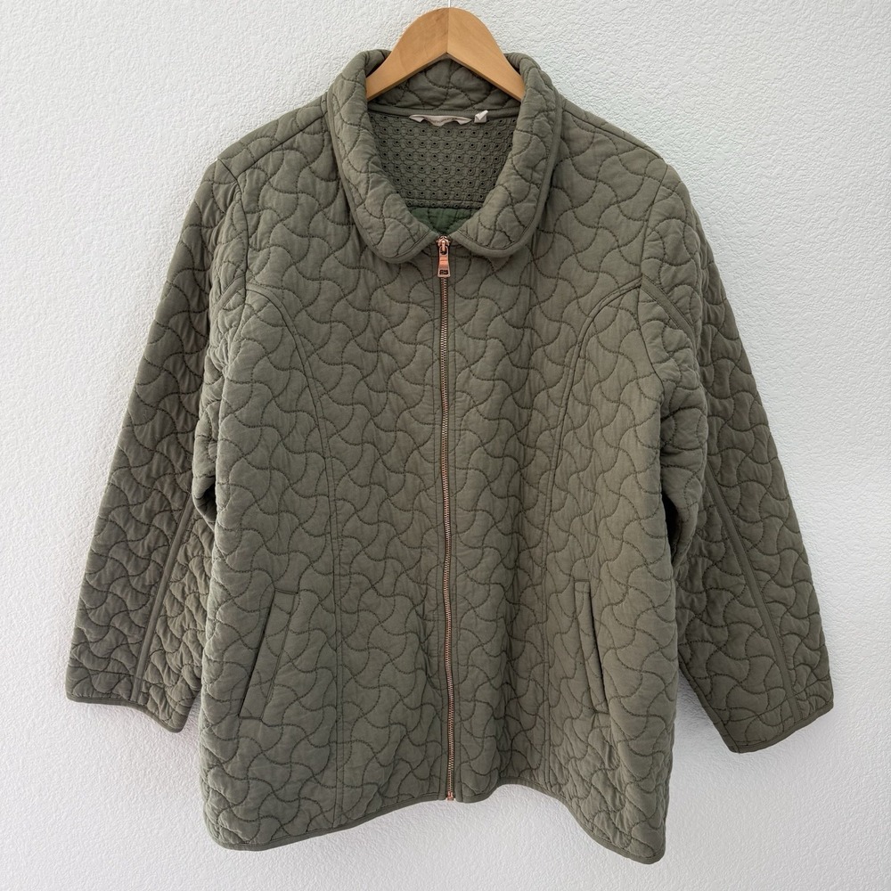 Soft Surroundings Quilted Jacket Eyelet Detail 2XL Green Full Zip PRISTINE